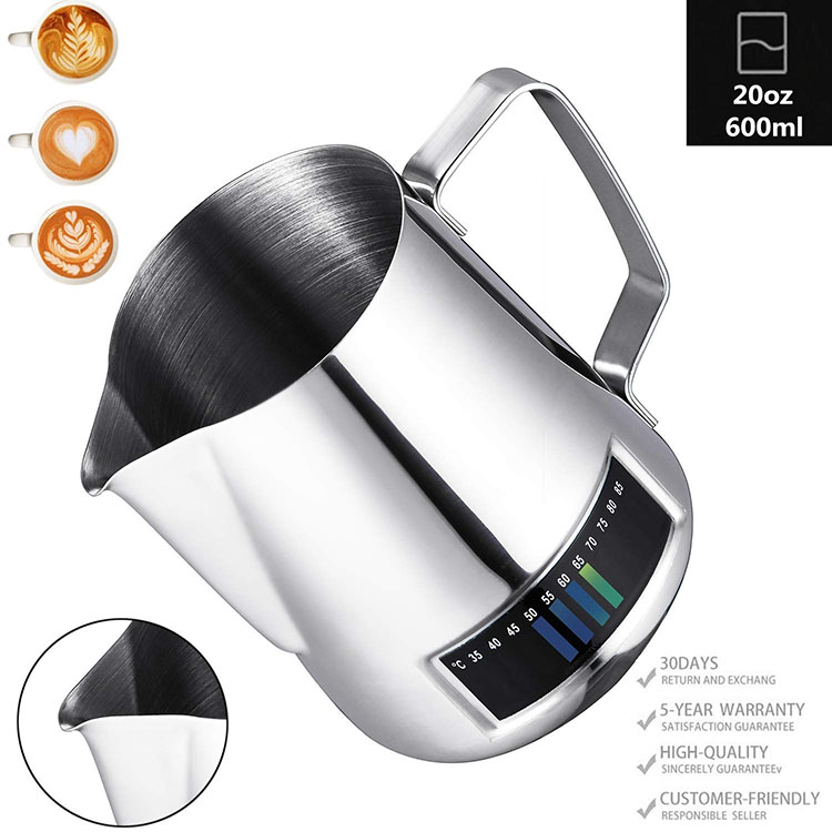 PERS 20OZ 600MLコーヒーミルクカプチーノラテアート泡立てピッチャーバリスタ水差しカップの測定ペンが付いています